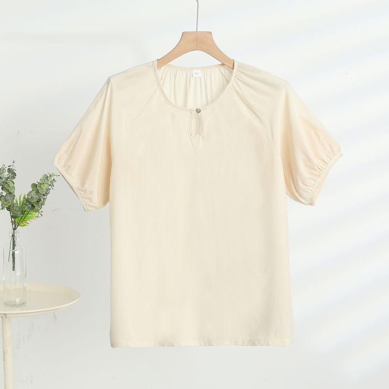 

Хлопковая футболка с коротким рукавом для женщин, летняя тонкая, из искусственного хлопка, топы для поддевания, большого размера, свободная, прохладная, футболка для среднего и пожилого возраста Beige 4XL((Recommendation 67.50 kg-77.50 kg)