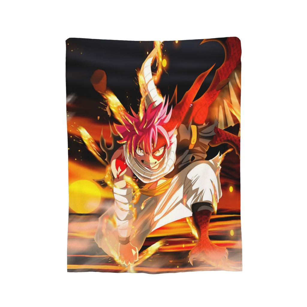 Natsu Erza Lucy Happy Blanket Velvet Spring Fairys Tails Portable Lightweight Thin Throw Blanket for Home Couch Rug Piece