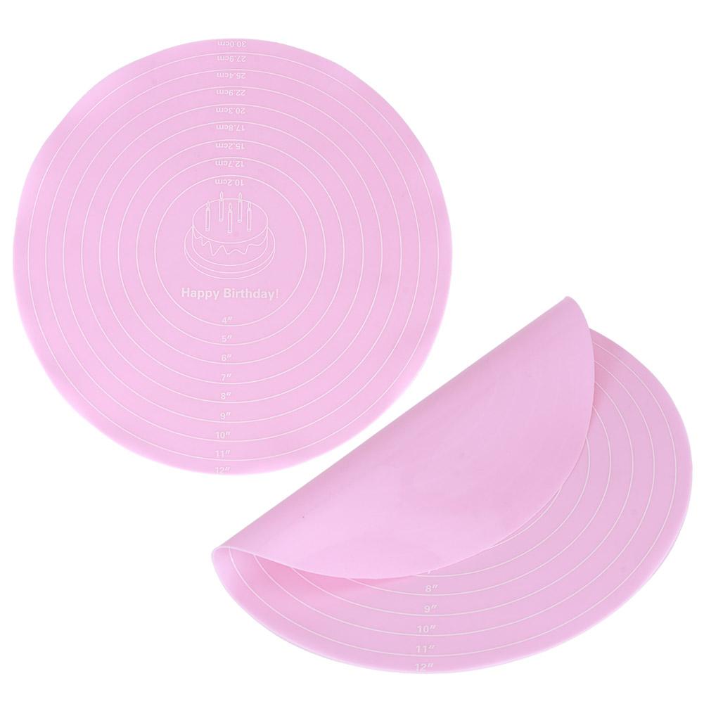 2PCS NonStick Round Silicone Dough Rolling Mat Baking Pastry Pad Sheet Liner for Cake Turntable Stand