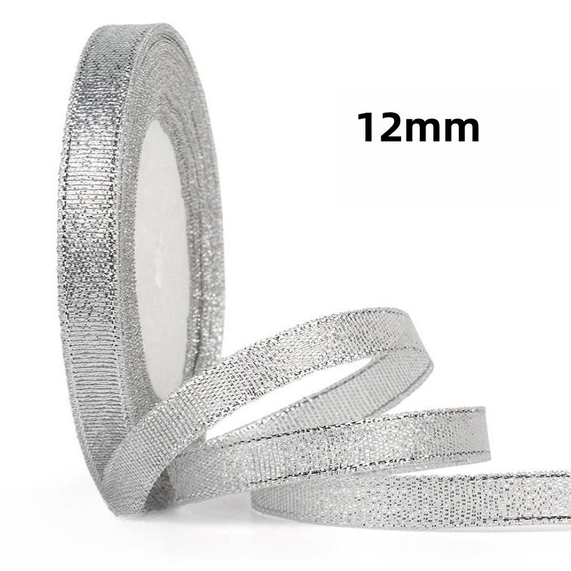 25Yards/Lot 6mm-40mm Gold Silver Glitter Ribbon For DIY Bow Crafts Gift Wrapping Wedding Christmas Decoration Sewing Accessories