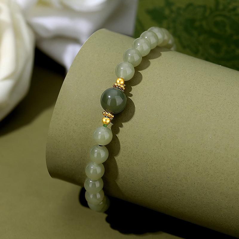 Tichia S925 Sterling Silver Hetian Jade Women s Bracelet - Chinese Style Jadeite Beaded Design 925 Silver