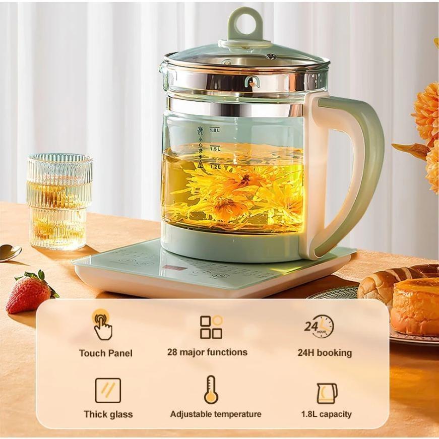 1.8L Large Capacity Adjustable Temperature Electric Health Teapot Multifunction Healthpot Thick Glass Electric Kettle