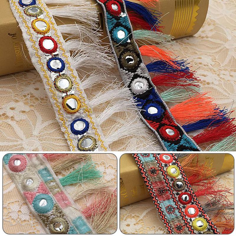 5/10 Iarde Ricamo Etnico Paillettato Jacquard Nappa Pizzo Passamaneria Fettuccia Frangiata Per Cucito Fai Da Te Indumento Tenda Decorazione Accessorio