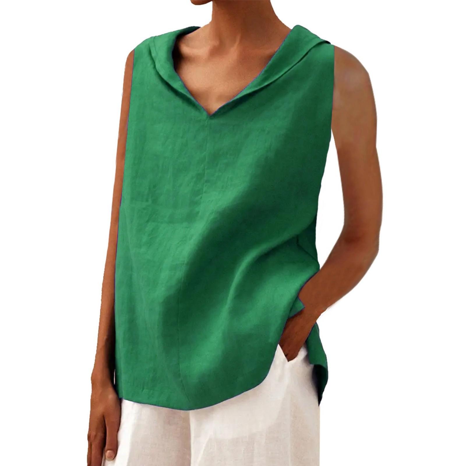 

Женский однотонный жилет из хлопка и льна с V-образным вырезом и свободными лацканами без рукавов L зелёный