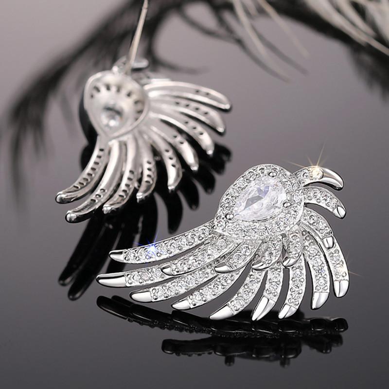925 Sterling Silver Angel Wings Stud Earrings for Women New Cubic Zirconia Romantic Female Earrings Engagement Wedding Jewelry