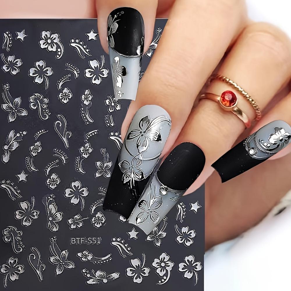 1 Sheet Self-Adhesive Bronzing Floral Nail Art Stickers Decals for Women Nail Art Supplies Nail Stickers for Nail Art Decor