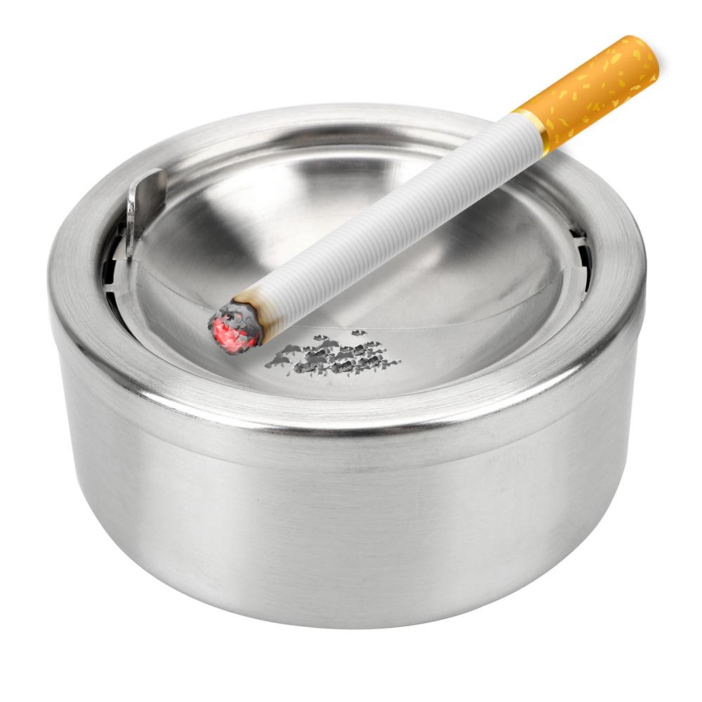 Stainless Steel Cigarette Ashtray With Lid Round Ash Storage Case Smoking Accessories