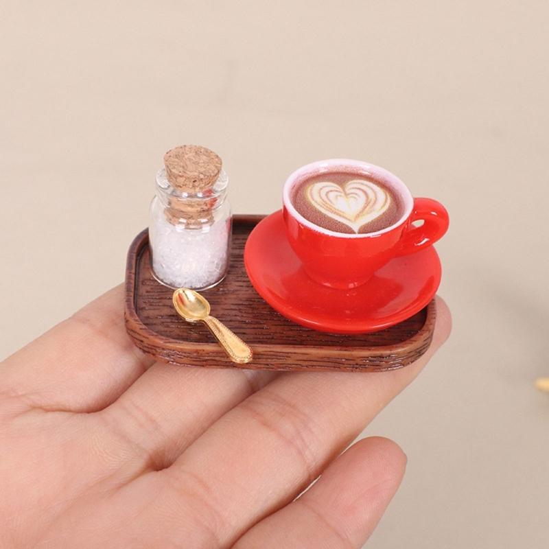 Miniature English Afternoon Coffee Cup Accessories Pretend Play Dollhouses Furniture 3 Set