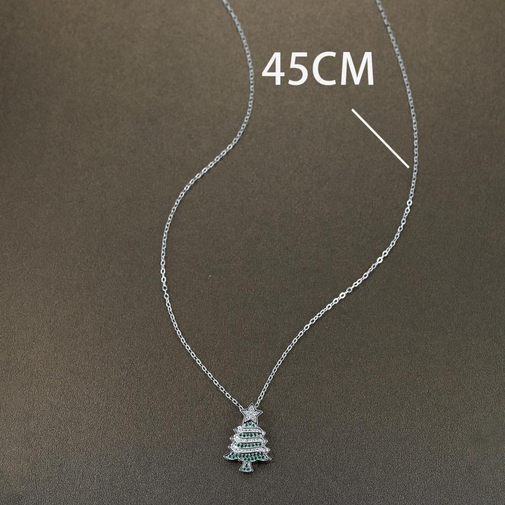Silver Christmas Tree Pendant Necklace Green Rhinestone Star Top Winter Jewelry New Year Gift for Women Girls Fashion Accessory