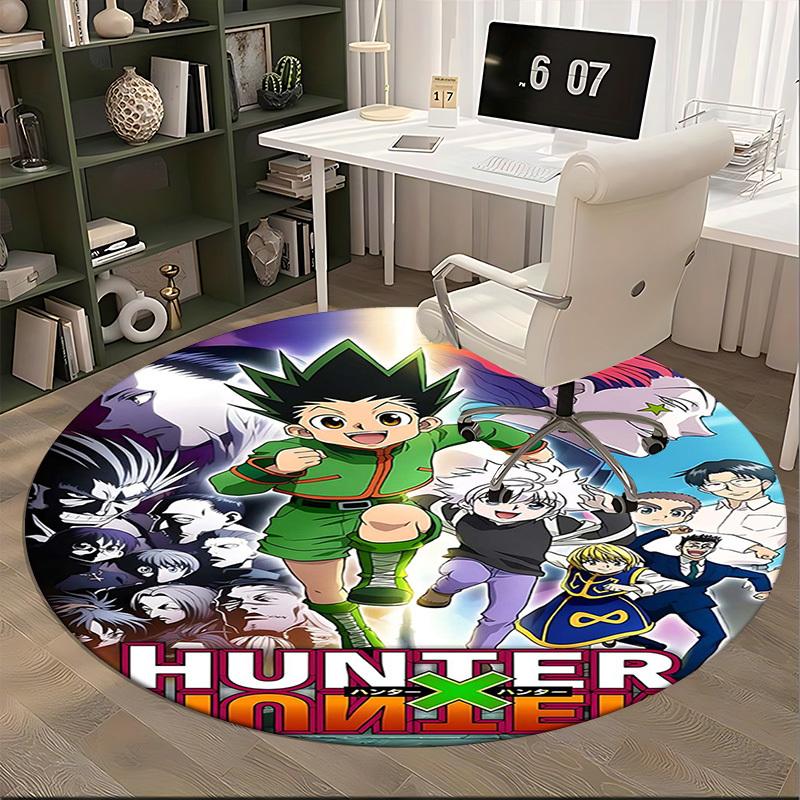 1pc Hunter x Hunter Anime Cartoon Design Round Carpet for Office Chair Mat, Non-Slip Rug Suitable for Home Decoration, Living Room, Bedroom