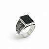 Black Onyx Signet Ring, Solid 925 Sterling Silver, Engraving Greek Key Desing Band