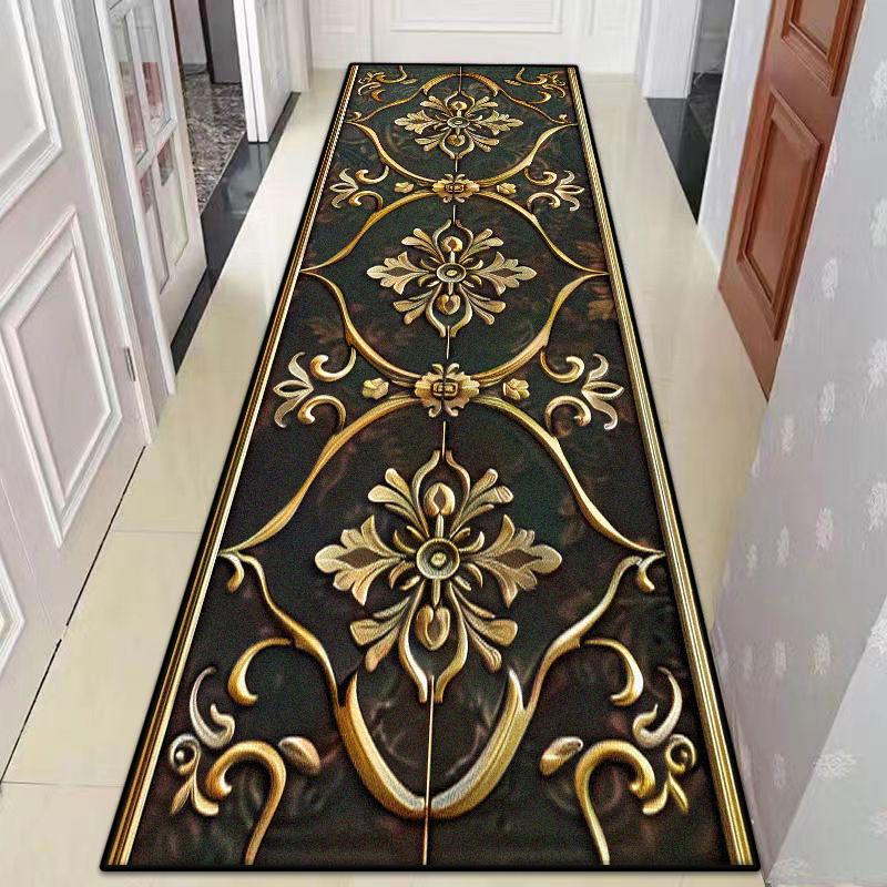 Retro Luxury Golden Pattern Home Corridor Decor Rug Stair Carpet Non-slip Soft Lint-free Washable Entrance Long Mat Big Size