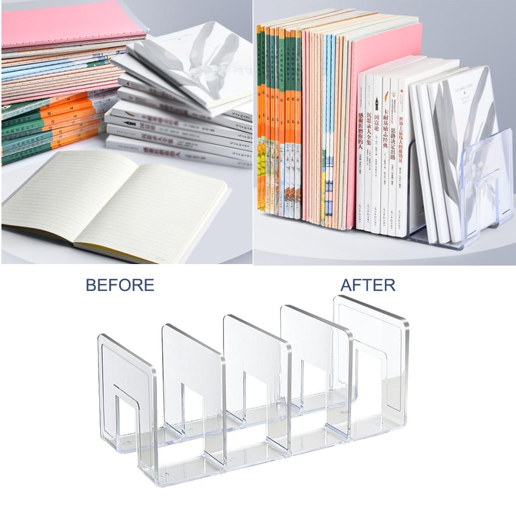 Bookend Portable Transparent Replacement 4 Compartment Organizing Study Dorm Desktop Textbook Bookends Holder Accessories