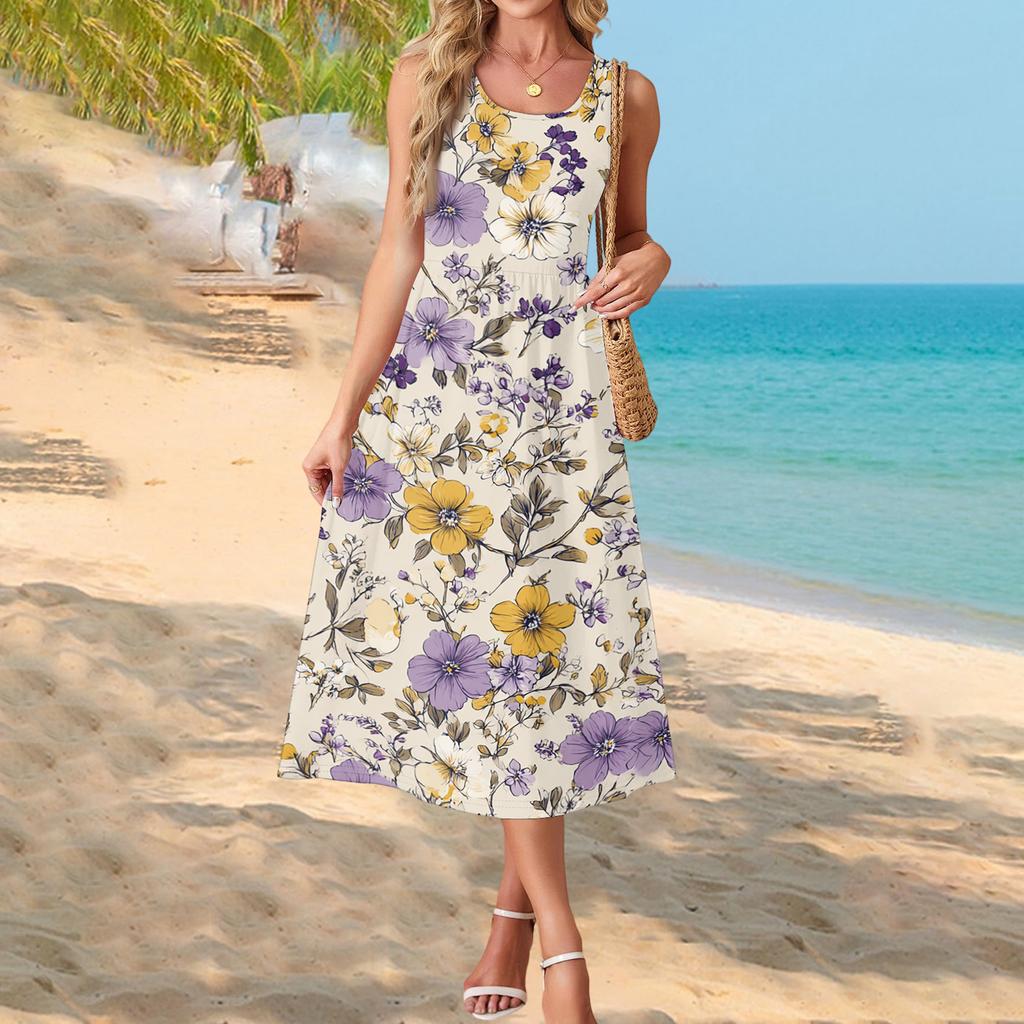 Womens Maxi Dress Boho Maxi Dress Floral Maxi Dress Long Dresses for Women Sleeveless Summer Maxi Dress Casual Style