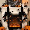 Black Branch Wreath Halloween for Front Door, 9 Inch Pumpkin with Party Decor Velvet Bow Home Porch Holiday Window Wall Fireplace