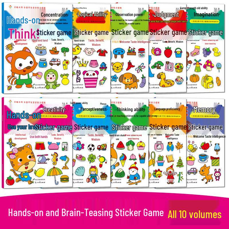 Interactive Sticker Book Set: 10 Volumes for Ages 0-6, Boosts Left and Right Brain Development with Engaging Visual Challenges