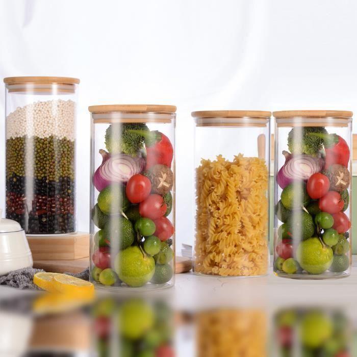 4x1300ml pots de rangement alimentaire conservation en verre borosilicate avec couvercle hermétique (10x20cm)