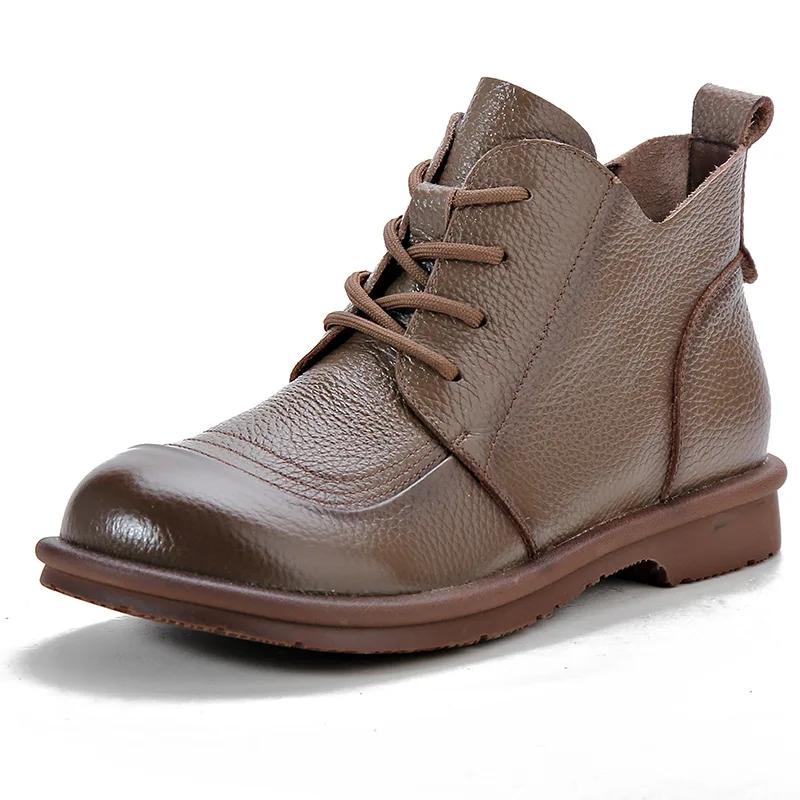 Women'S Boots  Autumn/Winter New Retro Single Boot Low Heel Short Boot British Style Genuine Leather Round Toe Womens Shoes