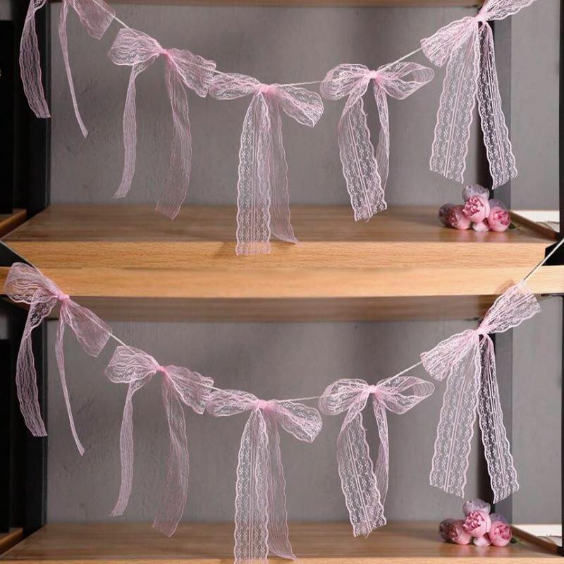 Bowknot Banner Hanging Pendant Garlands For Girls Princess Birthday Party Decor Baby Shower Wedding Party Po Background Decor