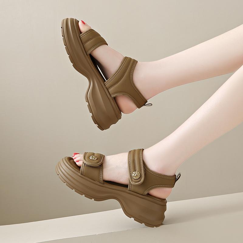 Mode CRLAYDK Damen Zehenfrei Doppelknöchelriemen Keilsandalen Mode Klettverschluss Verstellbare Sommer Pantoletten Strand Casual Plateau Schuhe