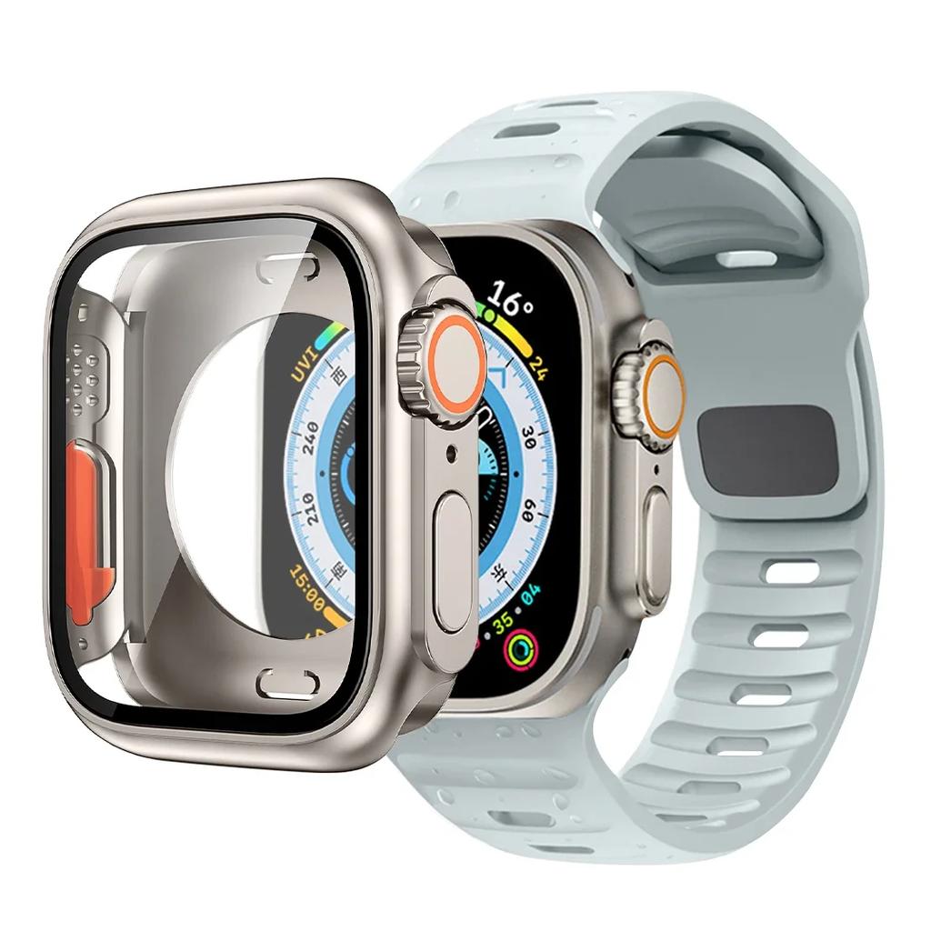 Case+Strap For Apple Watch Band 45mm 44mm 41 42 46mm Smart Silicone Bracelet Iwatch Series 5 6 Se 7 8 9 10 Change To Ultra Case