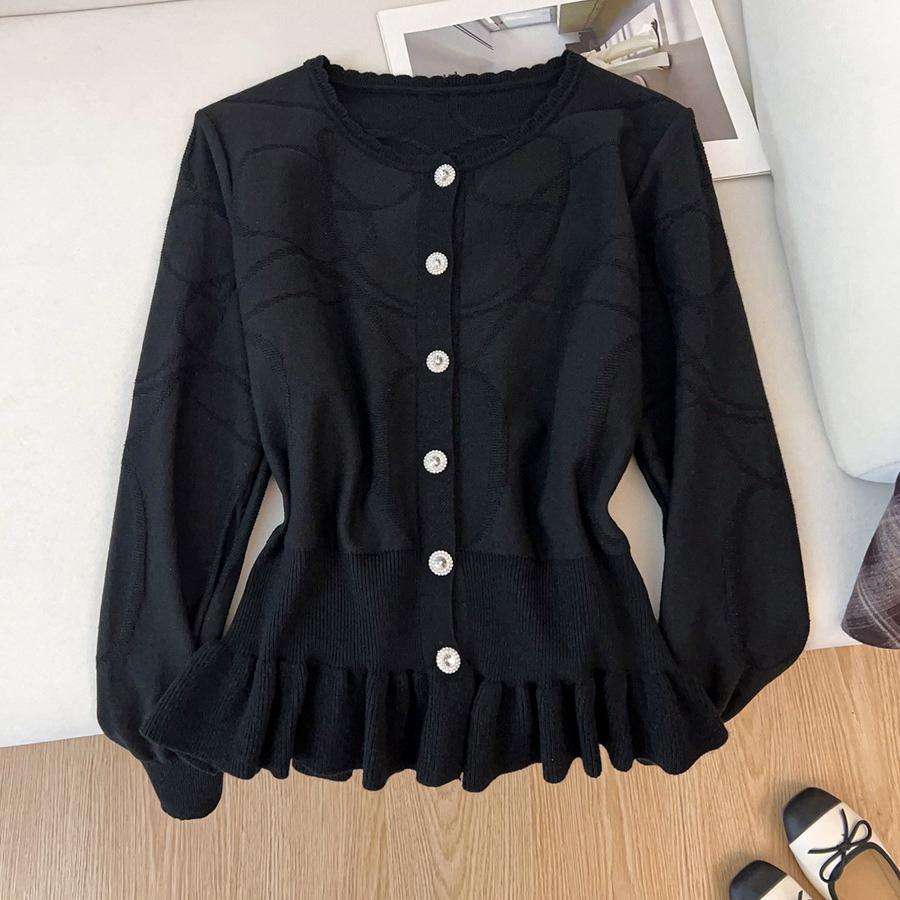 Autumn Winter Women's Knit Pullover with Waist Tie and Flounce Design Casual Sweet Sweater