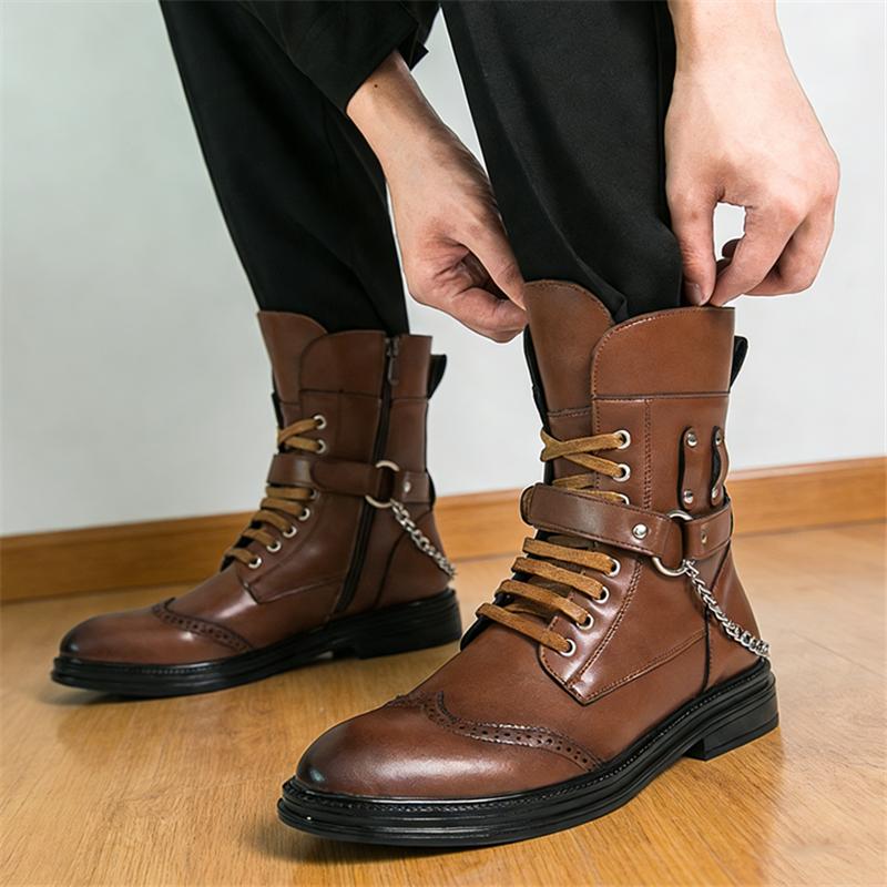 Luxus Designermode Neue Herren Rock Punk Gürtelschnalle Westwärts Knöchelboots Botas Motorradschuhe Zapatos Hombre