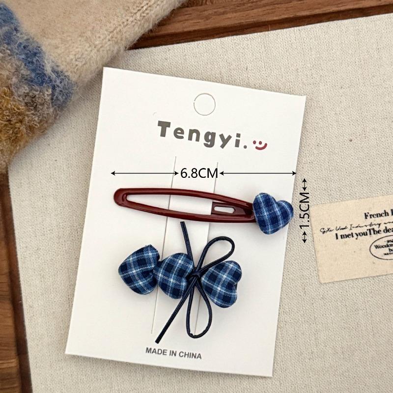 

1Pcs Vintage Plaid Heart Hair Accessories Set Cute Bow Decor Women Girls Daily Casual Party Hair Decoration Fashion Hair Clips темно-синий