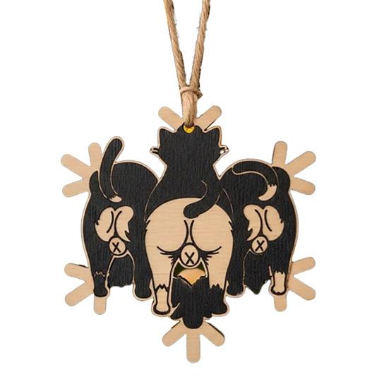 Cat Butt Snowflake Christmas Ornament Funny Cat Butt Wooden Xmas Tree Ornament Snowflake Shape Hanging Pendant for Tree Home Decor