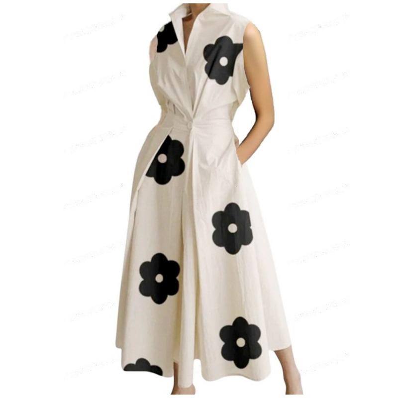 Dress summer new commuter fashion solid color V-neck women's button pendulum dress
