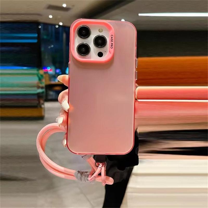 Fashion Lanyard Bracelet Silicone Metallic Aurora Matte New Case For iPhone 16 15 14 13 12 11 Pro Max X XS XR Soft Shockproof Cover