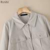 ZANZEA Women Casual Turn Down Collar Long Sleeve Blouse