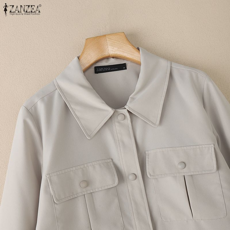 ZANZEA Women Casual Turn Down Collar Long Sleeve Blouse