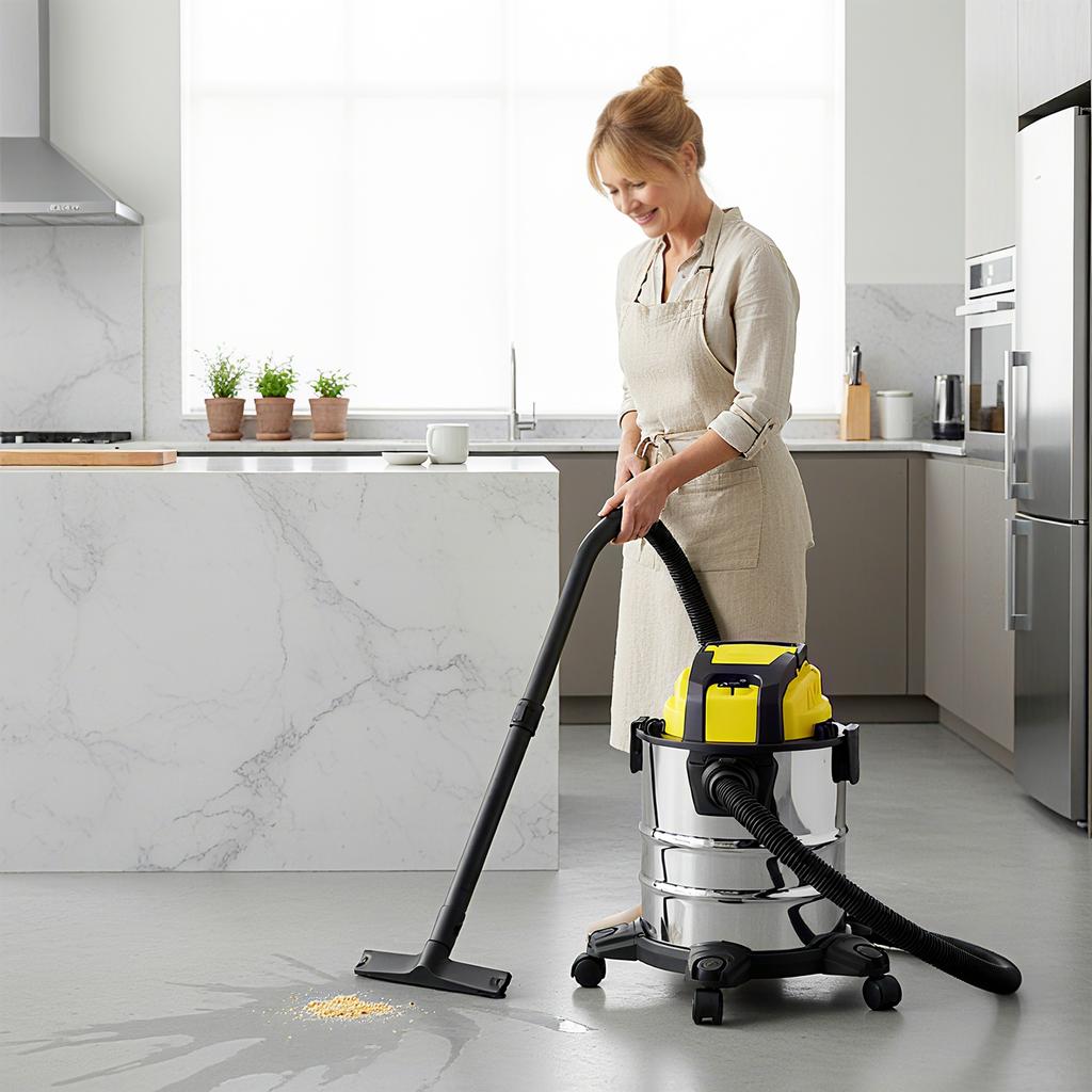 Wet and dry vacuum cleaner. Wheeled. Triple filtration system. 20L dust container