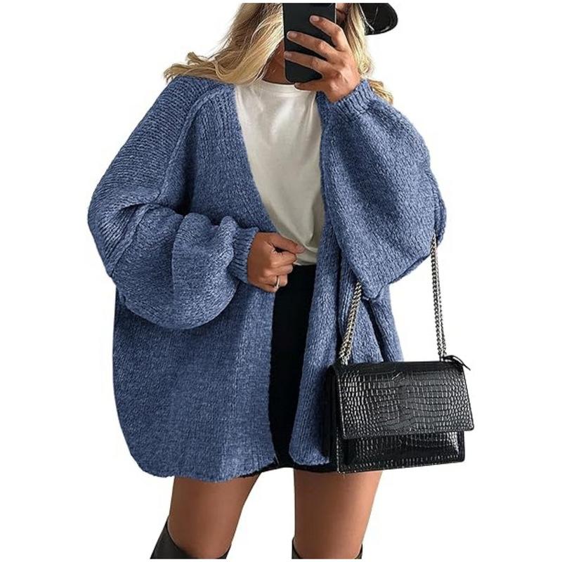 Women's Sweater Solid Color Long-sleeved Casual Loose Cardigan Sweater Jacket