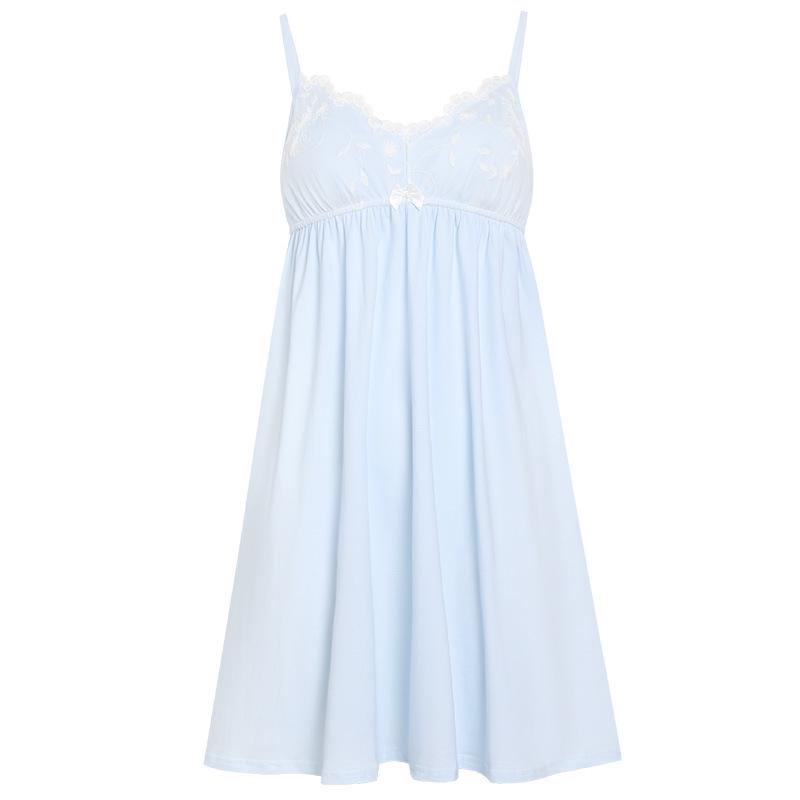 

Женская летняя хлопковая ночная сорочка с кружевом - Сексуальная пижама принцессы в придворном стиле с вышивкой и нагрудными вкладышами, можно носить на выход или как домашнюю одежду. Medium светло-синий