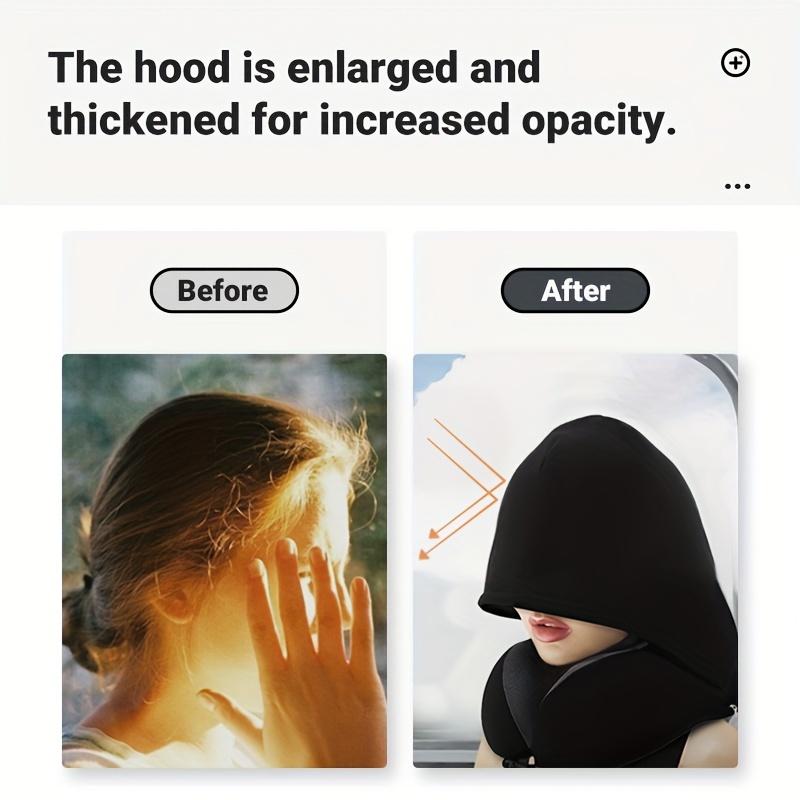 1pc Travel Pillow With Hood 5.5in X 10.6in Comfort Neck Support Memory Foam U-Shaped Pillow Large Blackout Hood For Restful Sleep