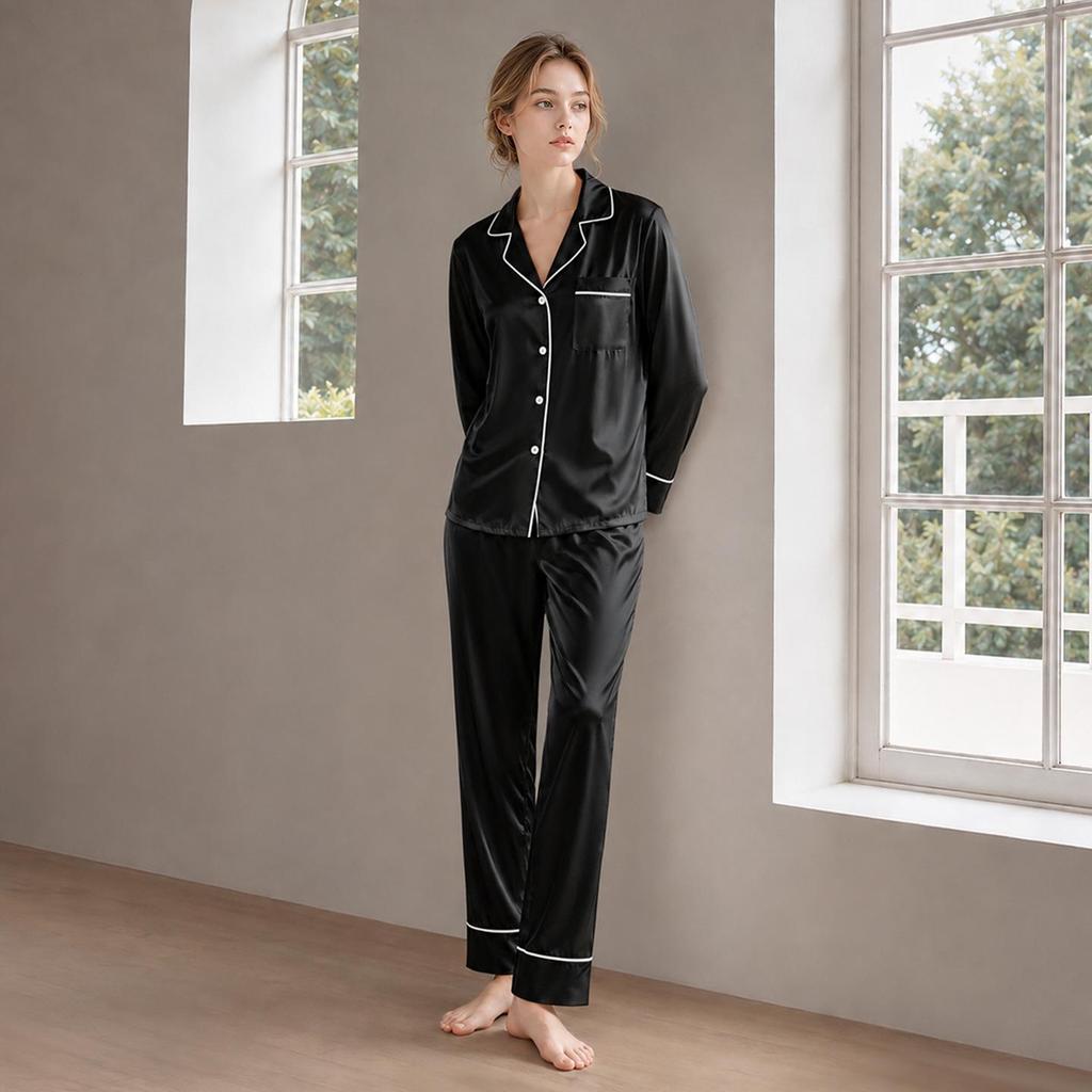 Seidenpyjama-Set mit Schmetterlingsstickerei - Damen Maulbeerseide Zweiteiler für Frühling/Sommer