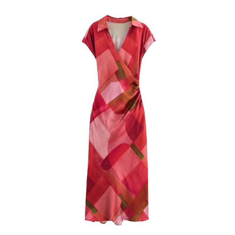

Kaslead New Arrival Women s Clothing Fashion Style Geometric Print Silk Satin Texture Elegant Dress 2625188 Red L
