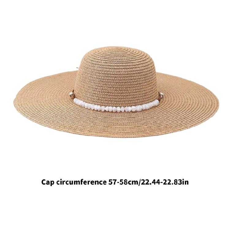 Adjustable Pearls Trimmed Straw Hat For Women Foldable Design Lightweight Paper Outdoor Summer Use