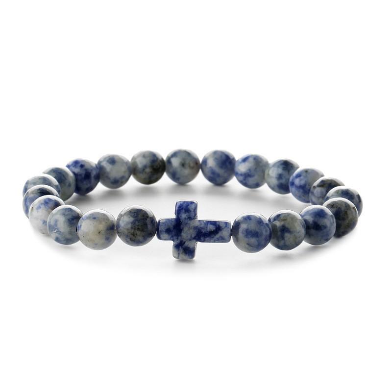 Natürlicher Stein Perlen Kreuz Armband Damen Einfaches Armband Perlen Vielseitiges Armband Europäisches und Amerikanisches Neues Mehrfarbiges Perlenarmband.