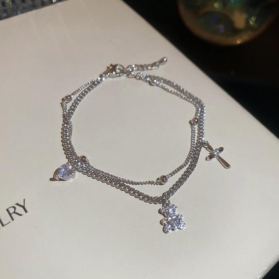 Korean Style Sparkly Multi-Layer Zirconia Bear Bracelet - Luxurious, Versatile Fashion Jewelry for Women