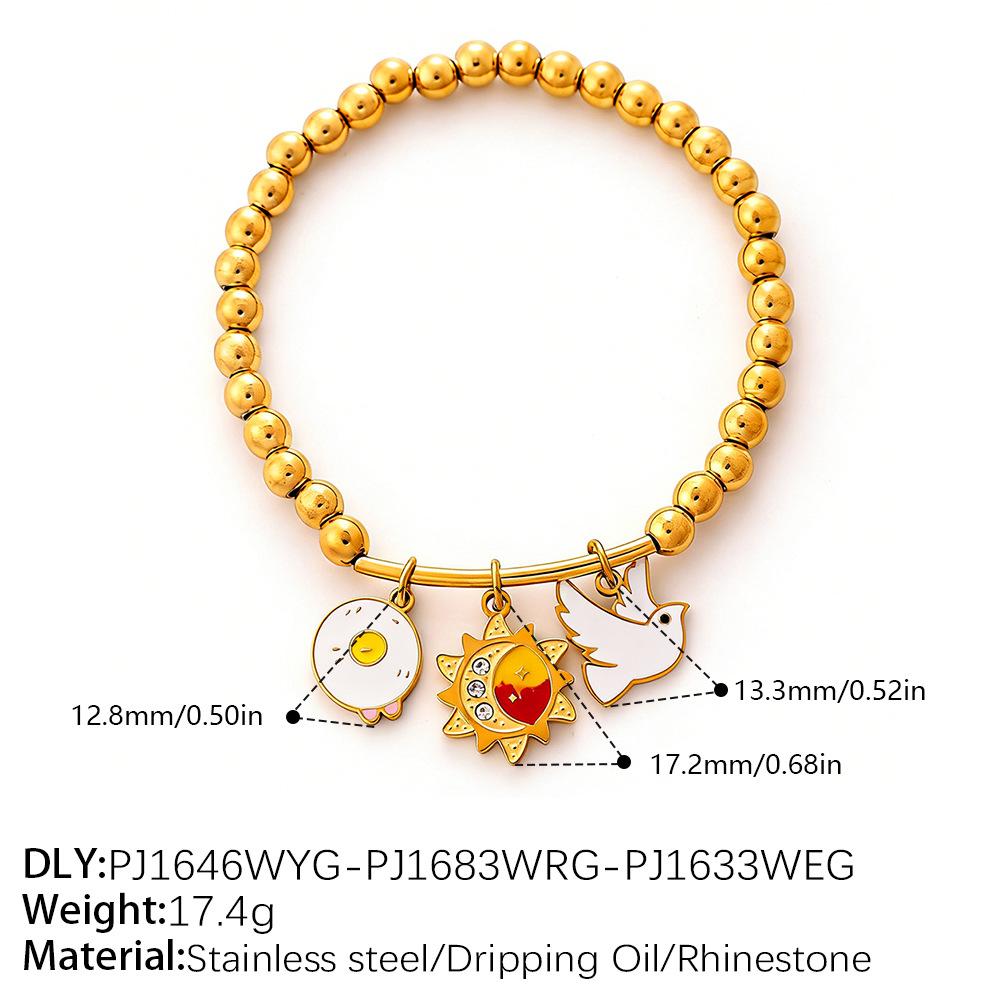 Seaside vacation wind cartoon bear flower DIY multi-pendant gold beaded bracelet summer versatile jewelry