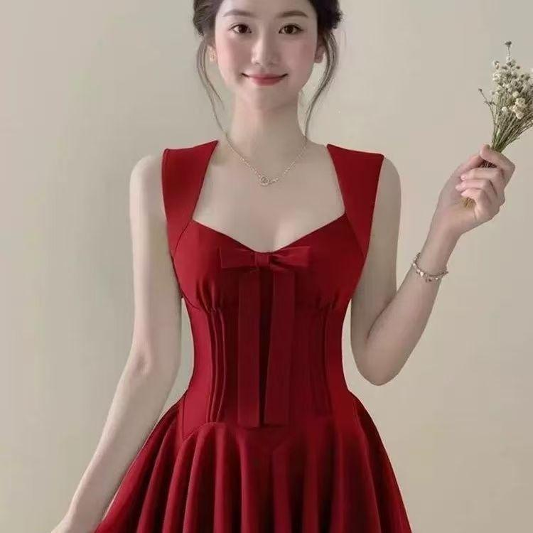 Rose Life Spice Girl Pure Desire Wind Princess Dress Bow Thousand Gold Feeling Waist Skinny Birthday Dress Dress Women