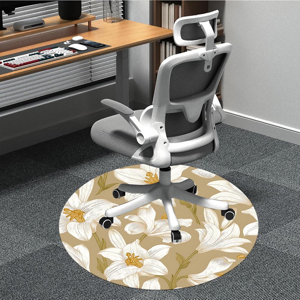 

1PC White Lily Pattern Chair Carpet for Office, Indoor Non-Slip Washable Carpet, Soft Comfortable Mat For Office Room yy250930165 80cm by 80cm