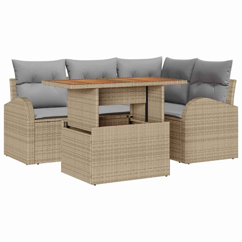 Garden Sofa Set with Storage 5 pcs Beige Poly Rattan