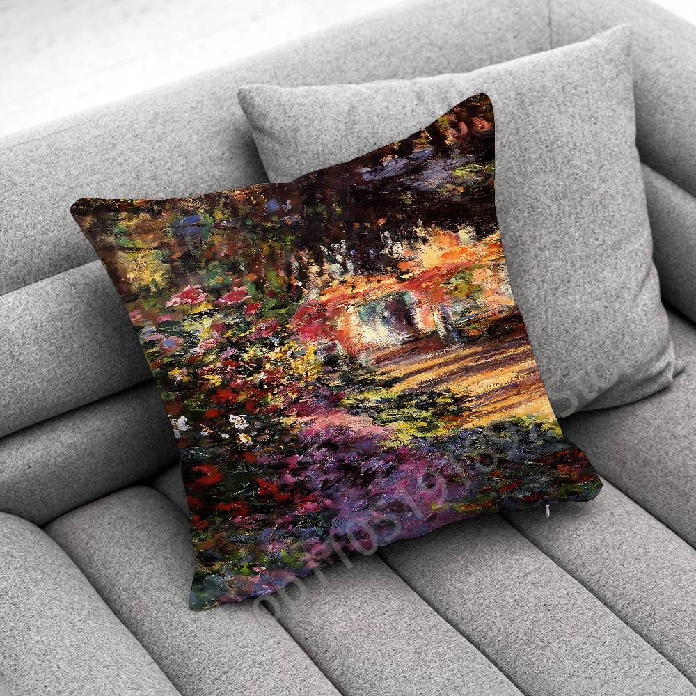 C-Claude Monet Garden Paint Throw Pillow Case For 55x55cm 40x40cm 45x45cm 50x50cm 30x30cm Square Office Pillowship Cover