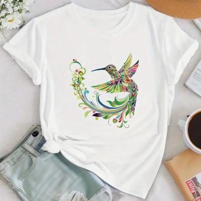 Fashion Women Totem Bird Print T Shirt Funny Casual O-neck Short Sleeves T-shirt Summer Female Tee Shirt