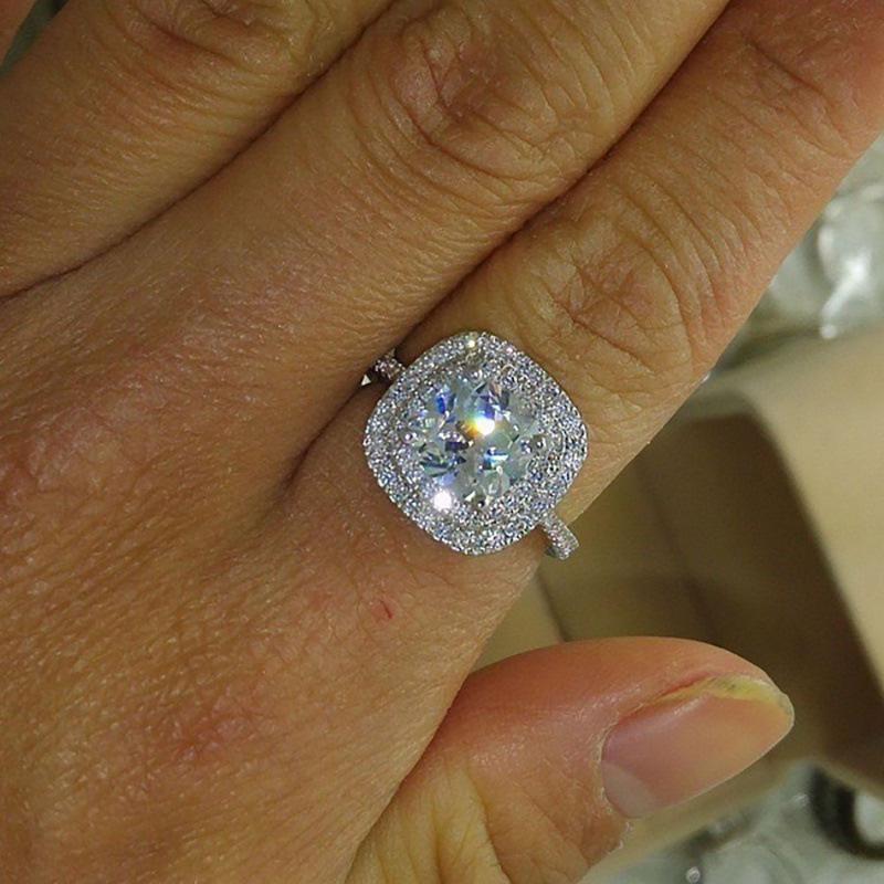 European & American Style Micro-Inlaid Zircon Square Diamond Women's Wedding Ring
