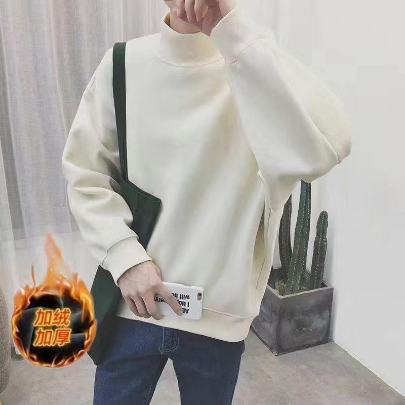 Autumn Winter New Fashion Half High Collar Long Sleeve Solid Sweatshirts Men's Clothing All-match Korean Loose Simplicity Tops